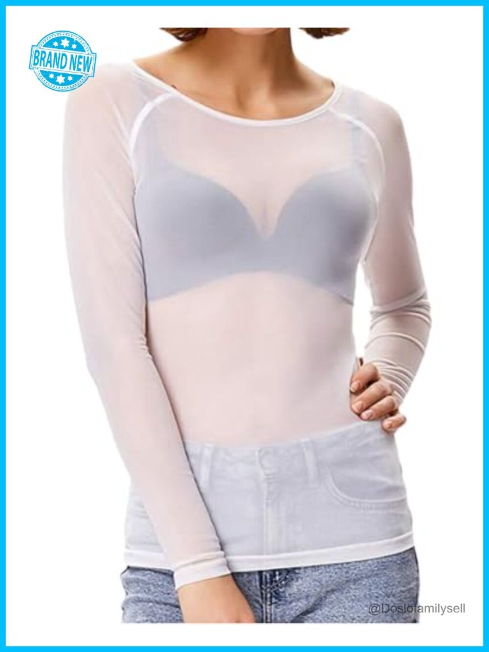 Mesh Top Women Long Sleeve Mock Neck Fitted See Through